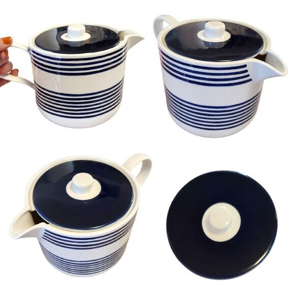 Kate Spade Lenox Charlotte Street White Blue Porcelain Tea Pot & Pink KS Box NWT - Picture 4 of 16